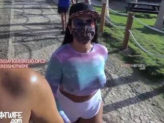 'Kriss Hotwife With Transparent Top Without Bra Taking A Morning Walk On The Beach'